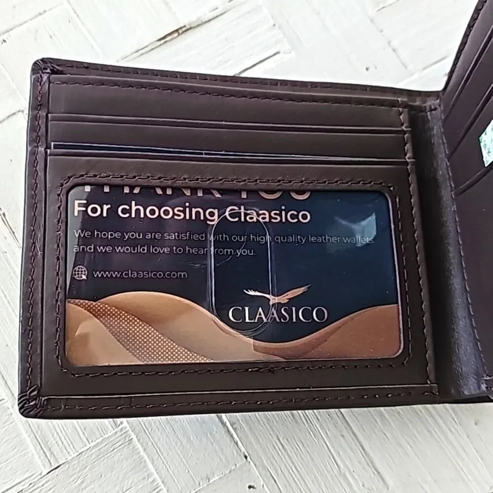 Claasico Genuine Leather Slim RFID Wallet For Men Brown Slimfold Billfold (NIB)
